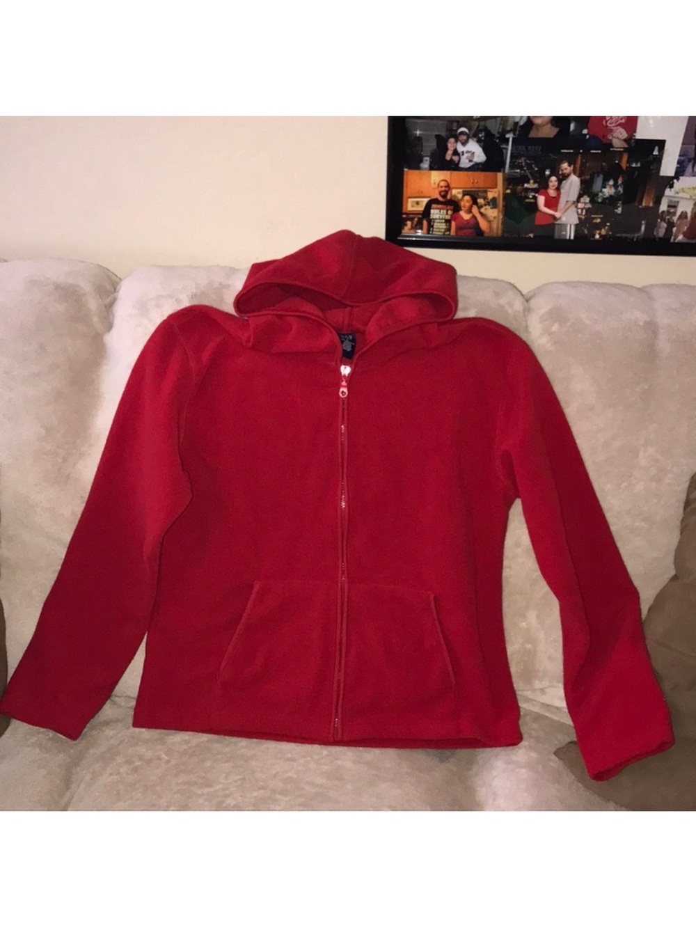 GAP large Red Hooded Zip-Up Fleece Jacket - Women's